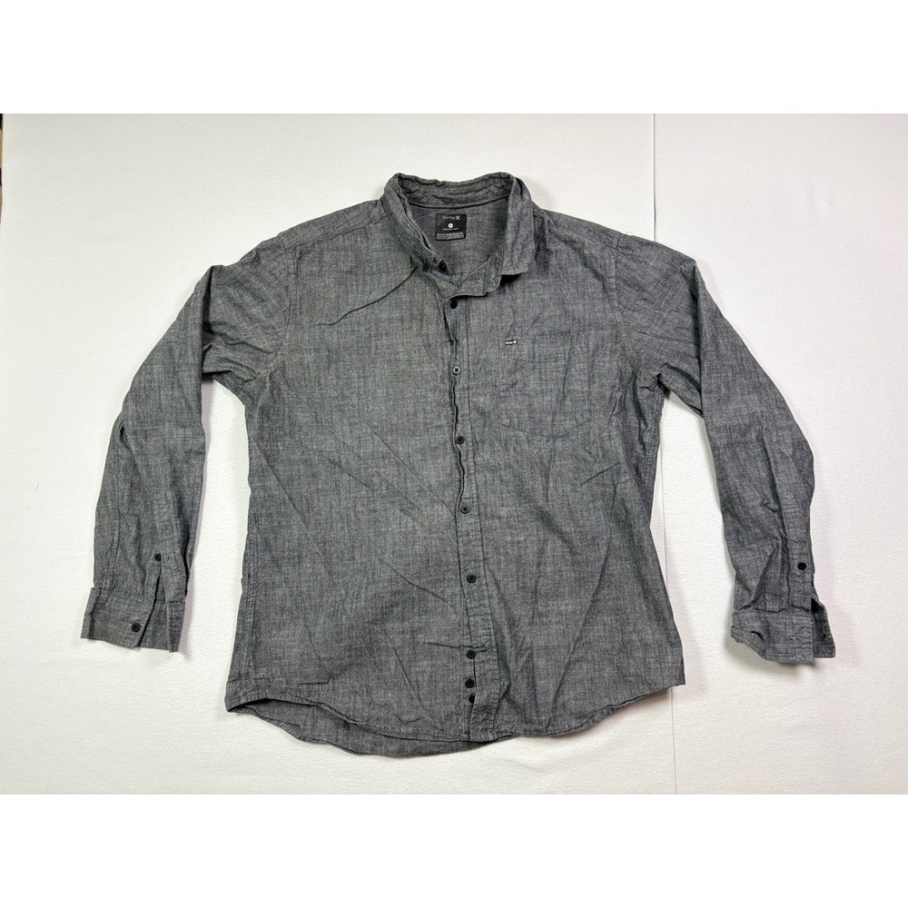 Hurley Mens XL Gray Long Sleeve Button Down Cotton Shirt